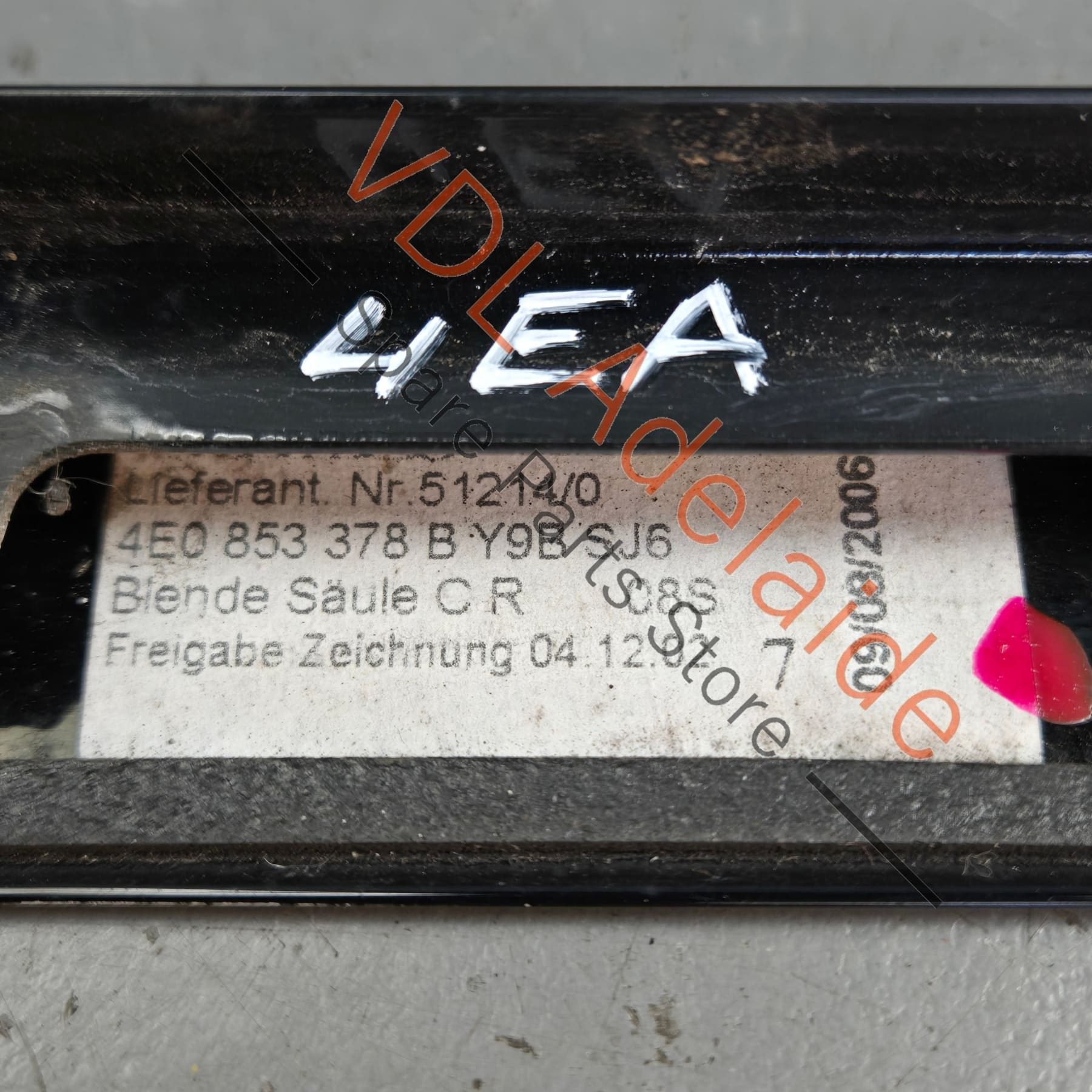 4E0853378B 4E0853378BY9B   Audi A8 Exterior C Pillar Trim Gloss Black Right 4E0853378B Y9B