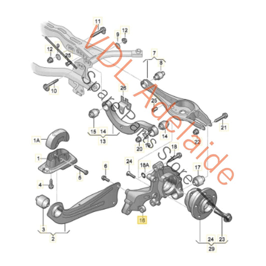 5Q0505435J    VW Golf MK7 R Left Rear Wheel Bearing Housing Hub Knuckle Spindle 30MM 5Q0505435J