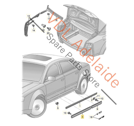 4E0853960C    Audi A8 S8 Front Right Lower Exterior Door Trim Moulding Plastic 4E0853960C