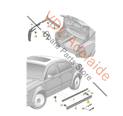 4E0853969C    Audi A8 S8 Rear Left Lower Exterior Door Trim Moulding Plastic 4E0853969C