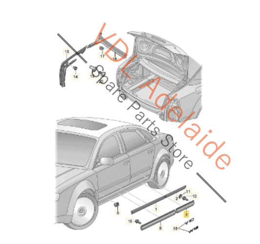 4E0853969C    Audi A8 S8 Rear Left Lower Exterior Door Trim Moulding Plastic 4E0853969C
