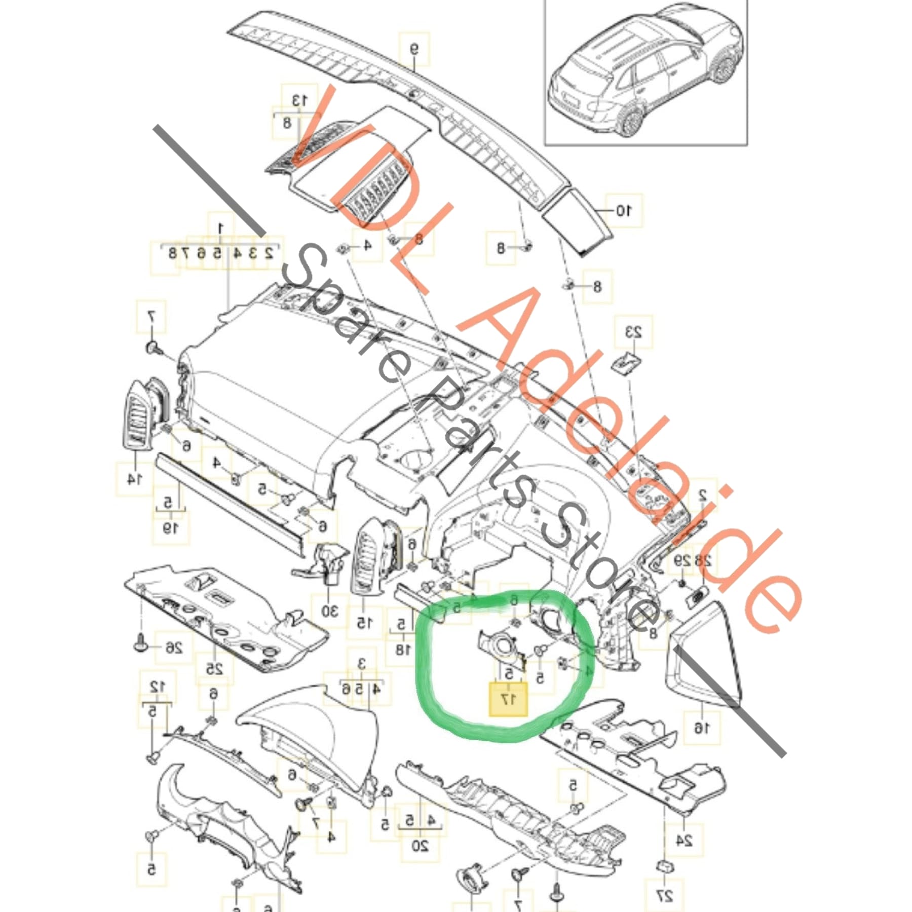 7P5857221N 95855222106 6BB   Porsche Cayenne 958 92A Gloss Black Dashboard Key Hole Trim for RHD models 7P5857221N 95855222106 6BB