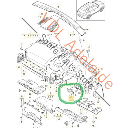 7P5857221N 95855222106 6BB   Porsche Cayenne 958 92A Gloss Black Dashboard Key Hole Trim for RHD models 7P5857221N 95855222106 6BB