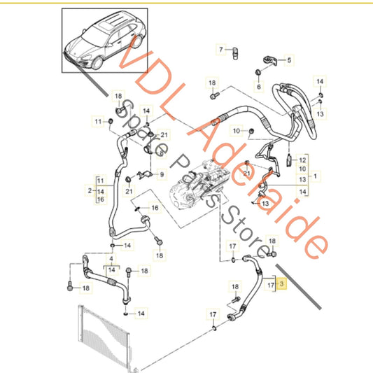 7P0820721A 958 573 721 01   Porsche Cayenne 958 Air Conditioning AC Refrigerant Pressure Hose Pipe 7P0820721A 95857372101