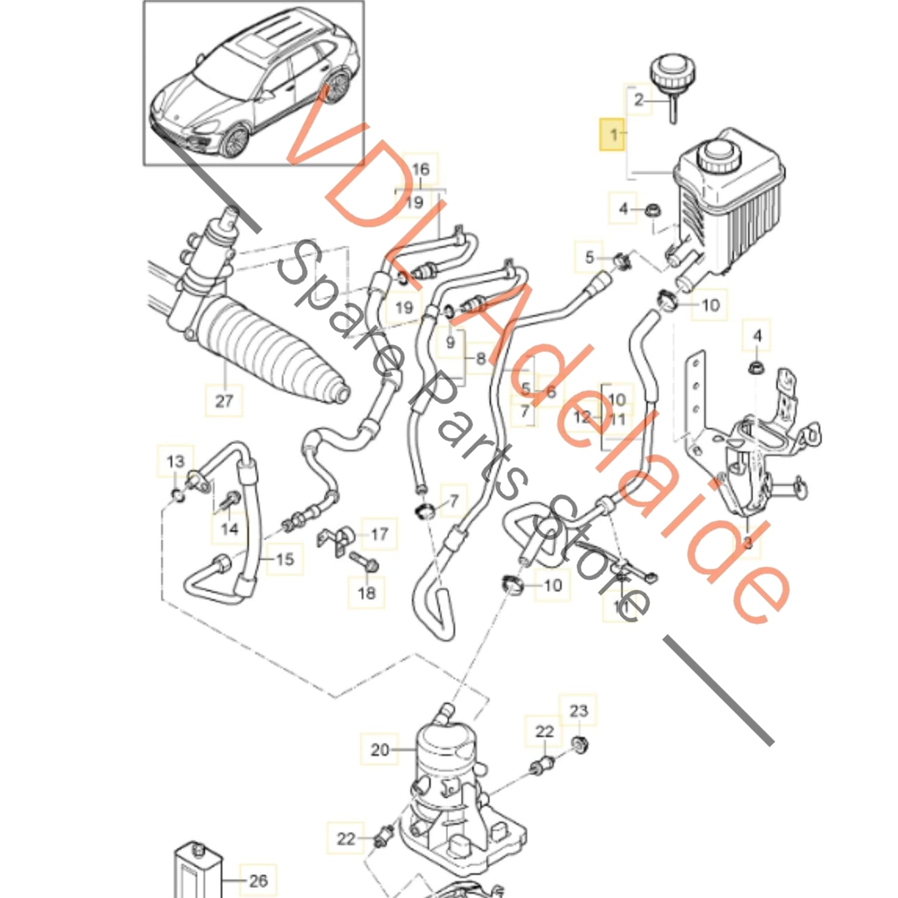 7L6422371E 95531401530   Porsche Cayenne Touareg Q7 Power Steering Fluid Reservoir Tank 95531401530 7L6422371E