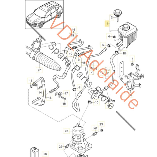 7L6422371E 95531401530   Porsche Cayenne Touareg Q7 Power Steering Fluid Reservoir Tank 95531401530 7L6422371E