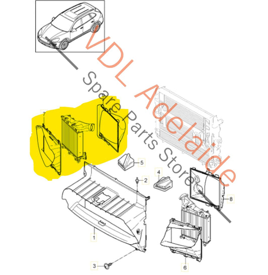 7P0121212 95810621200   Porsche Cayenne 92A 958 Right side Additional Radiator with air guides 95810621200 7P0121212