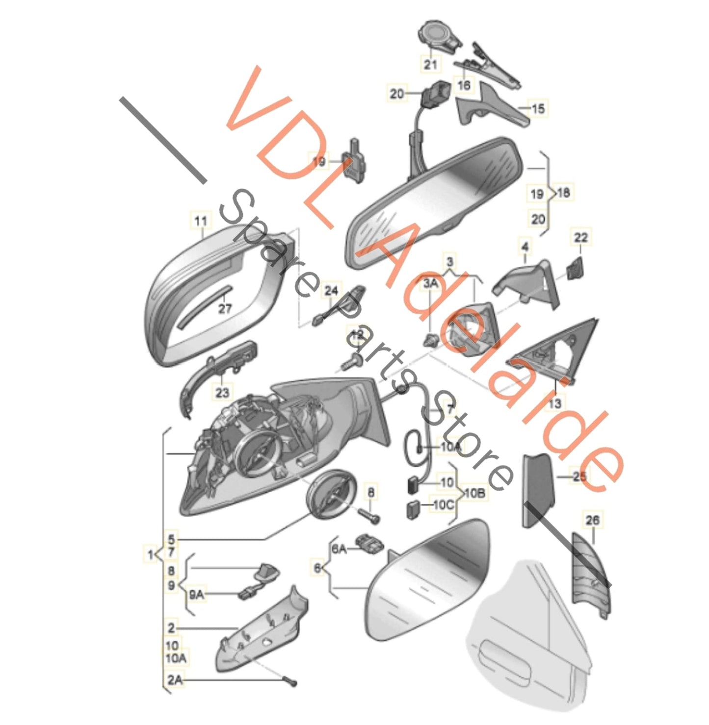 8T2857409AJ 8F0857535G   Audi RS5 Left Side Power Folding Exterior Mirror Auto Anti-dazzle 8T2857409AJ 8F0857535G