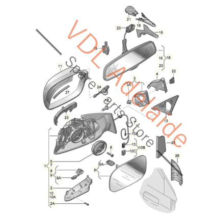 8T2857409AJ 8F0857535G   Audi RS5 Left Side Power Folding Exterior Mirror Auto Anti-dazzle 8T2857409AJ 8F0857535G