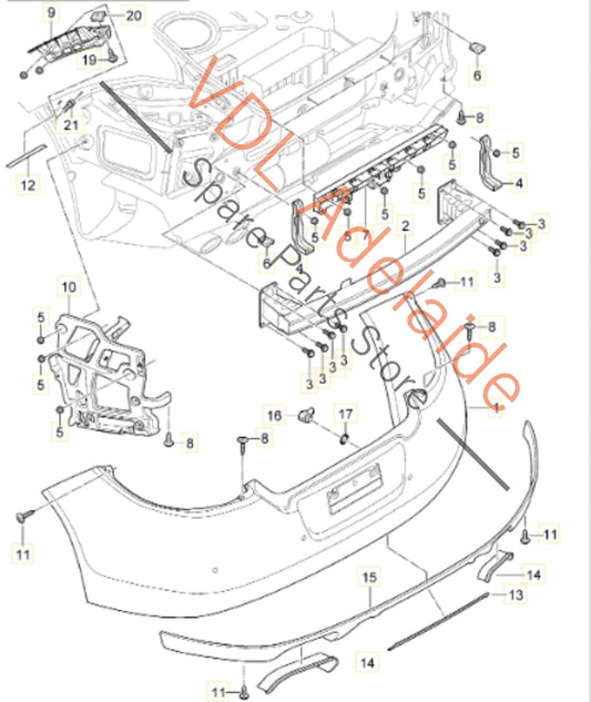 97050595100 97050561105   Porsche Panamera 970 Rear Bumper Assembly & Diffuser 97050595100 97050561105 1E0 Carrara White B9A / B4