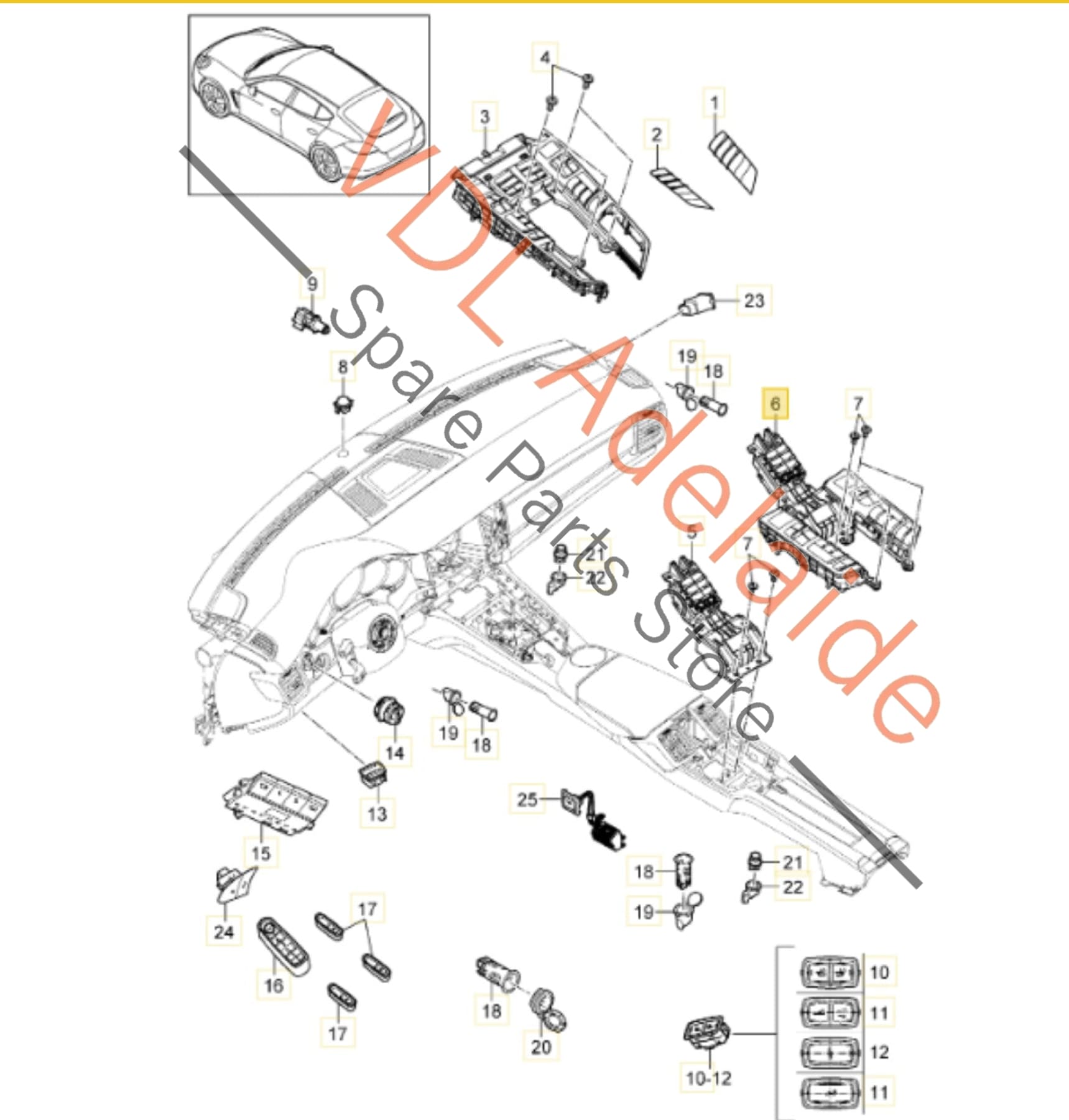97065350302 97065350303DML   Porsche Panamera 970 Rear Air Conditioning Control Panel Switch 97065350303 DML