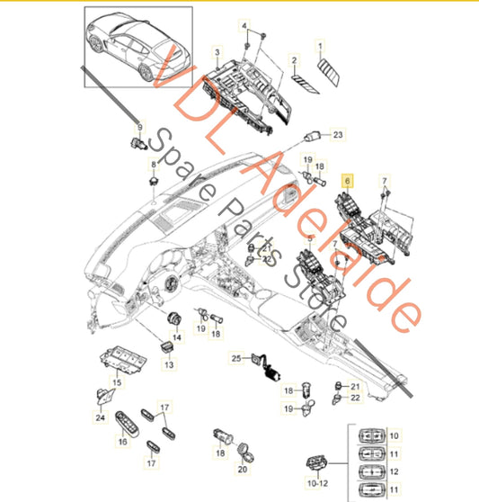 97065350302 97065350303DML   Porsche Panamera 970 Rear Air Conditioning Control Panel Switch 97065350303 DML