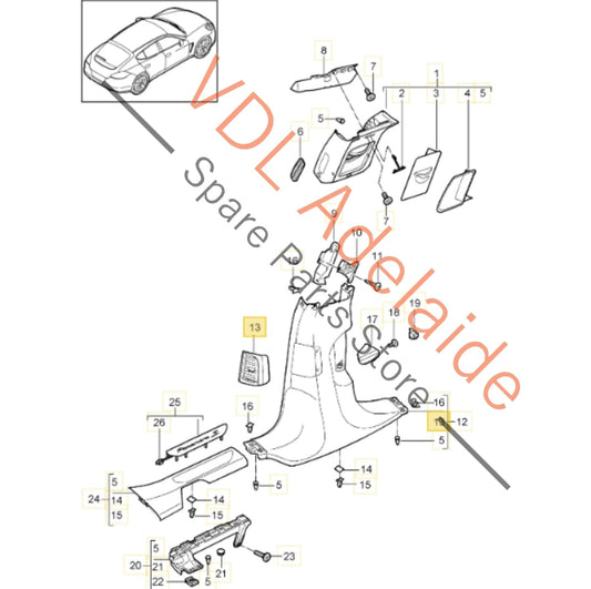 970555352 97055535201DAP   Porsche Panamera 970 Right Side B Pillar Air Vent 97055535201 DAP