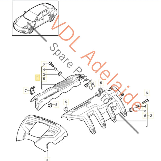7PP103908C    Porsche V8 Engine Cover Right Side Trim 7PP103908C