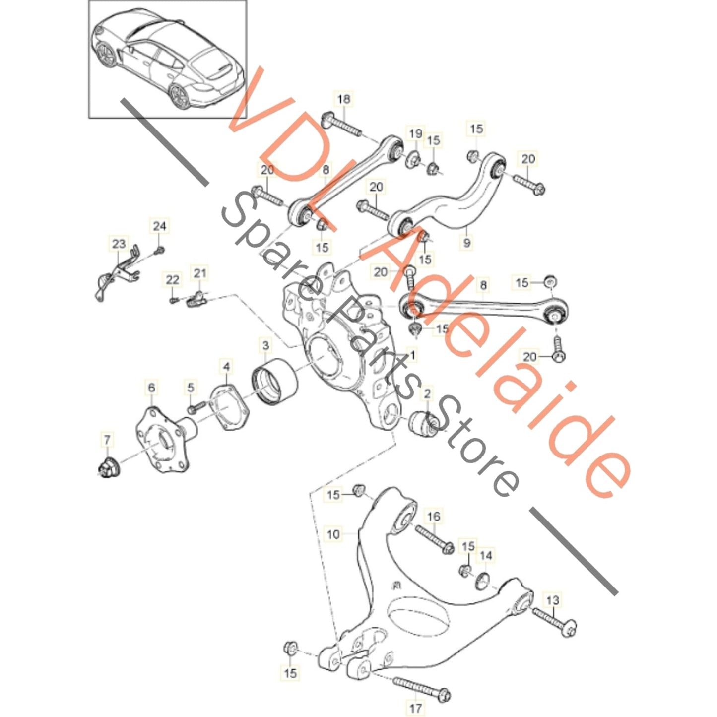 97033104104 97033104700 97033104300  Porsche Panamera 970 Rear Left Suspension Arm Set Wishbone 97033104104