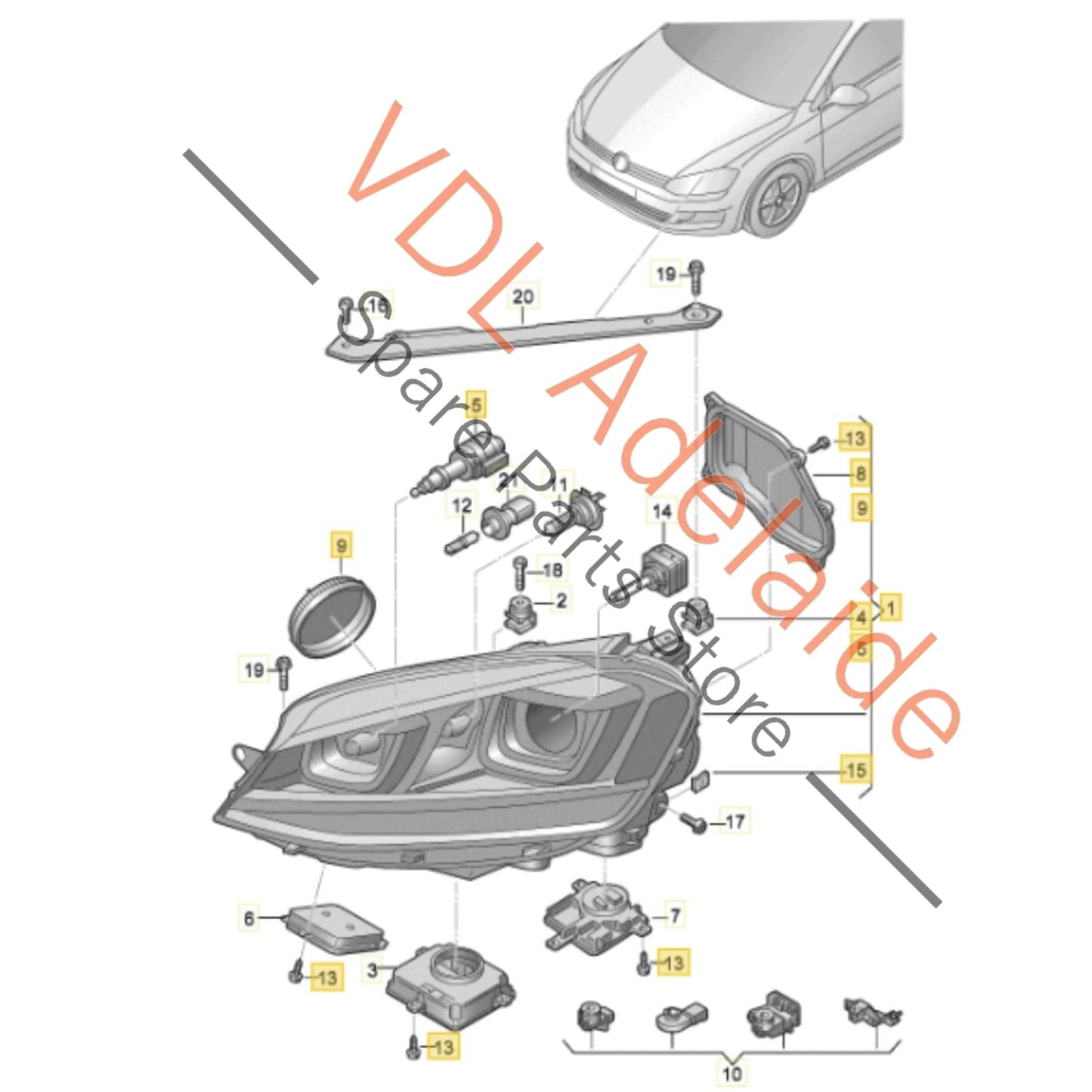 5G2941754D 5G2941752D   VW Golf R MK7 Right Headlight Head Light LED Genuine OEM 5G2941752D 5G2941754D