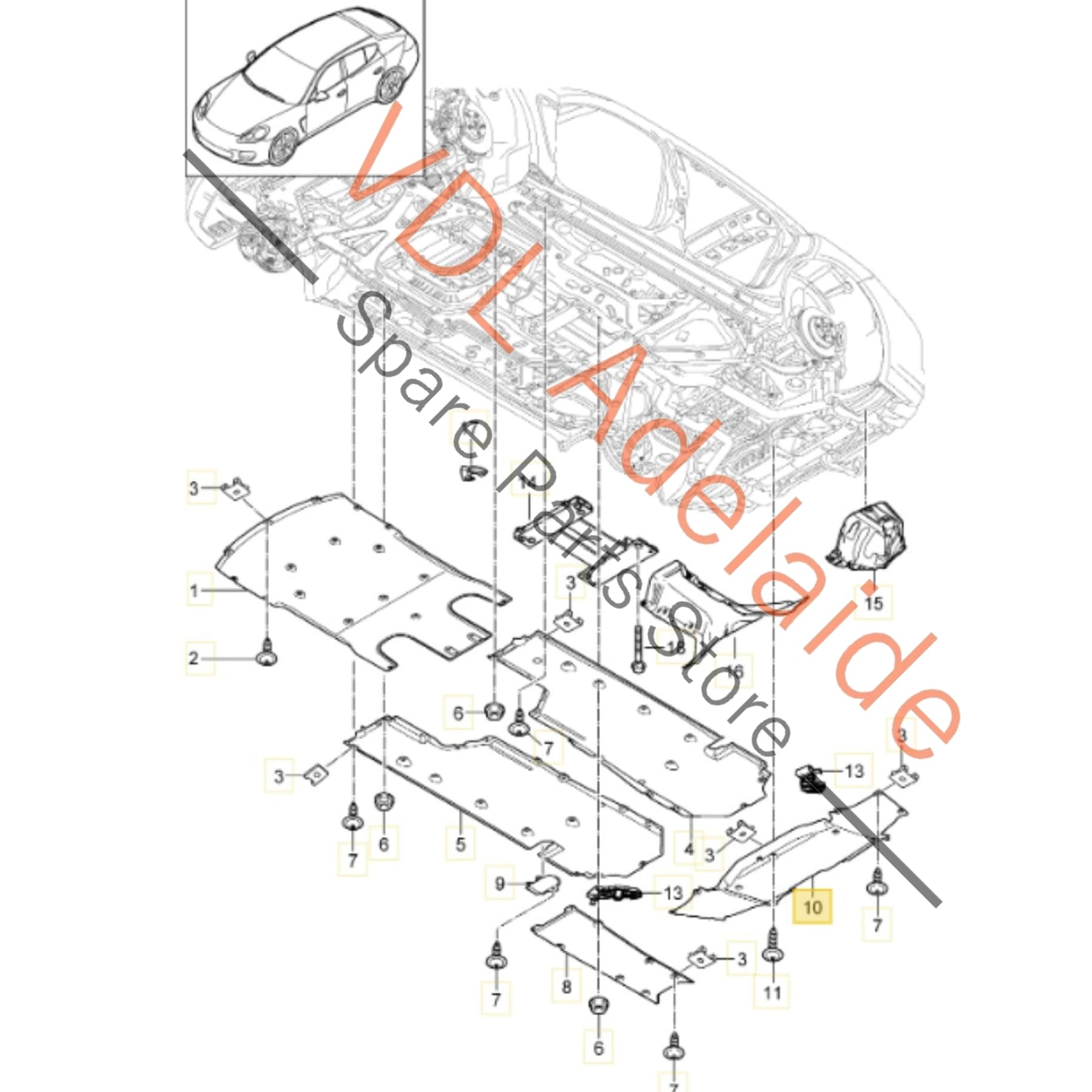 97050411508 97050411503   Porsche Panamera 970 Rear Underbody Splash Cover Insulation Trim 97050411508 97050411503