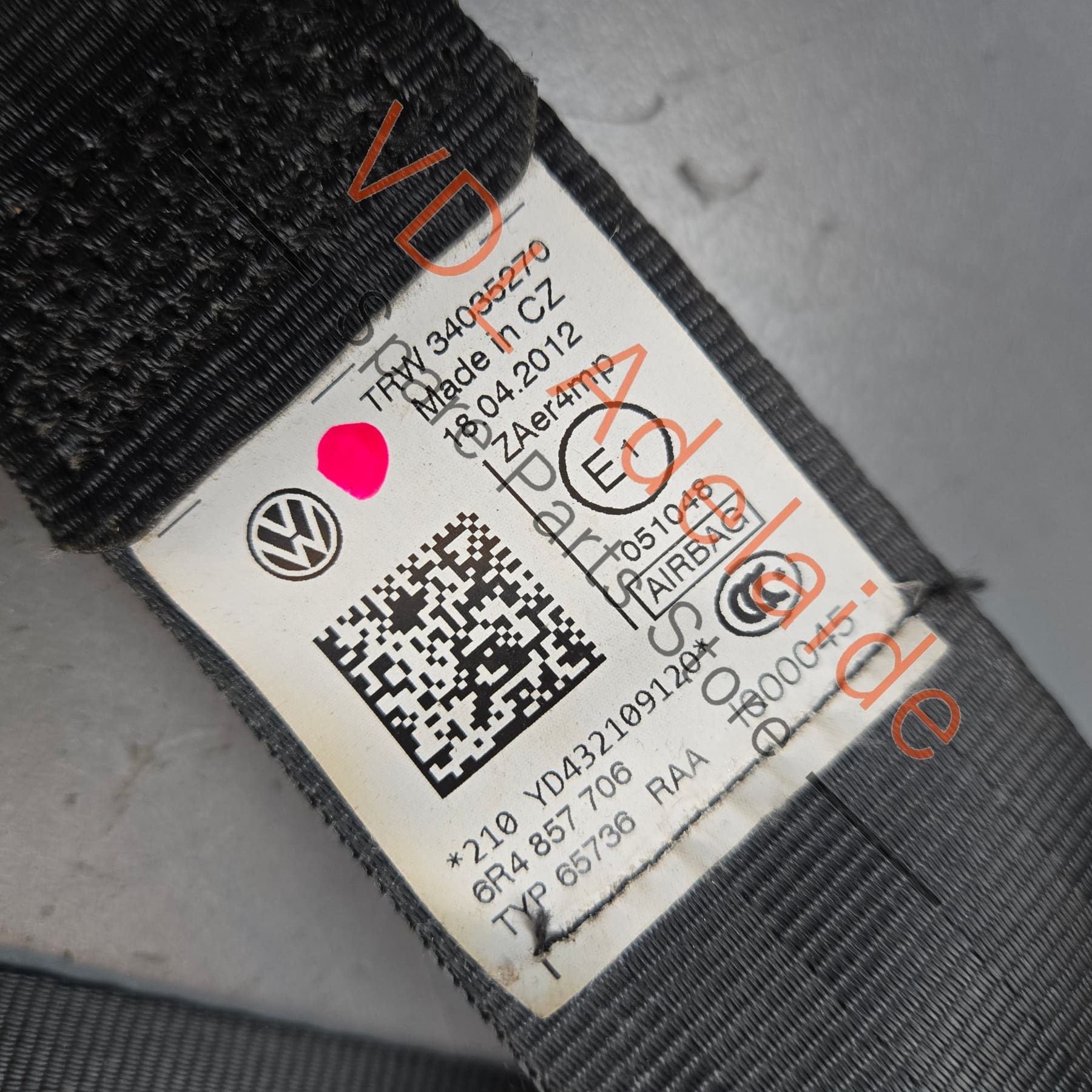 6R4857706RAA    VW Polo MK5 6R Front Right Seatbelt Seat Belt 6R4857706 RAA