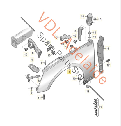 8W6821105B    Audi A5 S5 Front Left Quarter Fender Mudguard Panel 8W6821105B Daytona Grey Pearl LZ7S/6Y/Z7S