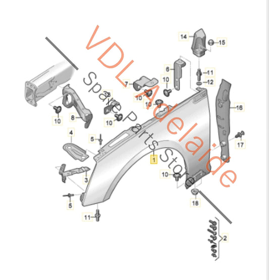 8W6821105B    Audi A5 S5 Front Left Quarter Fender Mudguard Panel 8W6821105B Daytona Grey Pearl LZ7S/6Y/Z7S