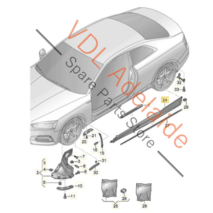 8W6853859E 8W6853855FGRU   Audi S5 F5 B9 Left Side Sill Trim Sideskirt Skirt Rocker Moulding 8W6853855F GRU Daytona Grey Pearl LZ7S/6Y/Z7S