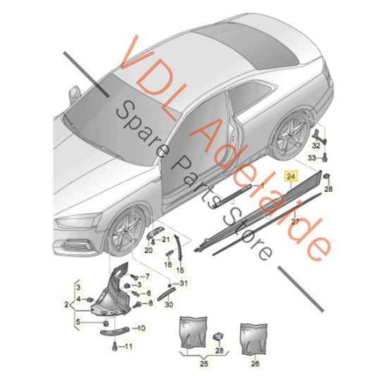 8W6853859E 8W6853855FGRU   Audi S5 F5 B9 Left Side Sill Trim Sideskirt Skirt Rocker Moulding 8W6853855F GRU Daytona Grey Pearl LZ7S/6Y/Z7S