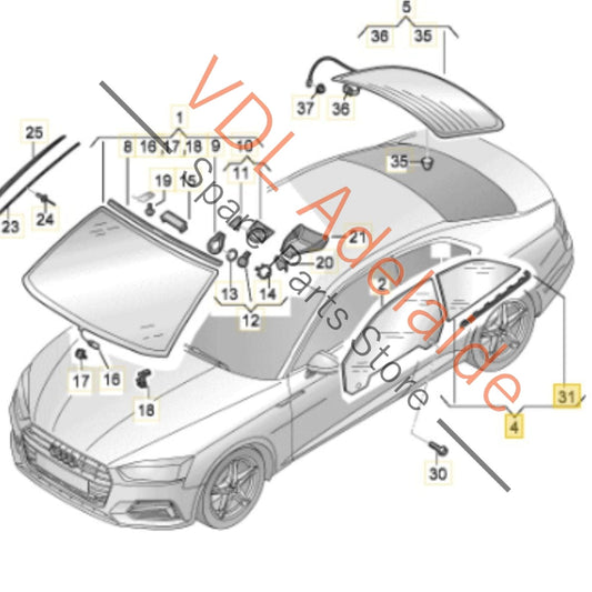 8W6845298P 8W6845298PNVB   Audi A5 S5 RS5 Rear Right Window Glass Tinted 8W6845298P NVB