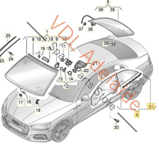 8W6845298P 8W6845298PNVB   Audi A5 S5 RS5 Rear Left Window Glass Tinted 8W6845297P NVB