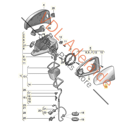 8W0857535G    Audi A4 A5 S4 S5 RS4 RS5 B9 Left Exterior Mirror Glass 8W0857535G Automatic Anti Dazzle Heated