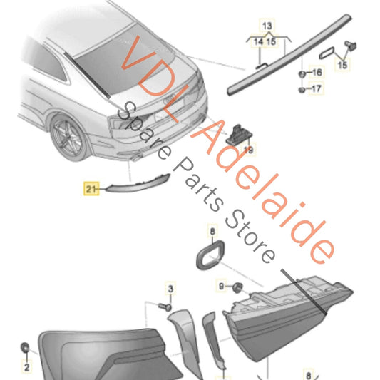 8W0945105AC    Audi A4 S4 RS4 A5 S5 RS5 B9 Left Outer Rear Bumper Reflector 8W0945105AC
