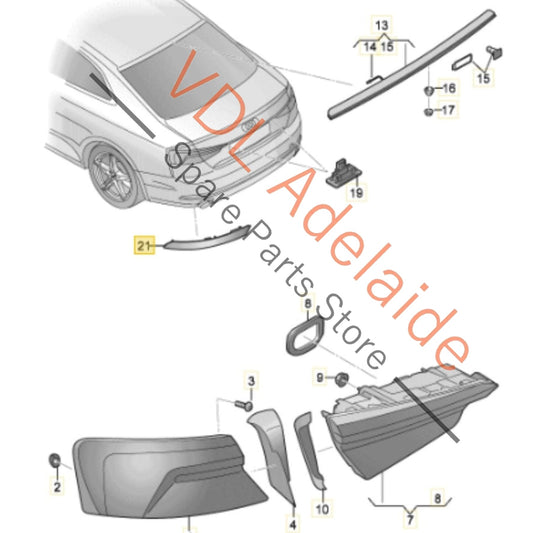 8W0945104B    Audi A4 S4 RS4 A5 S5 RS5 B9 Right Inner Rear Bumper Reflector 8W0945104B