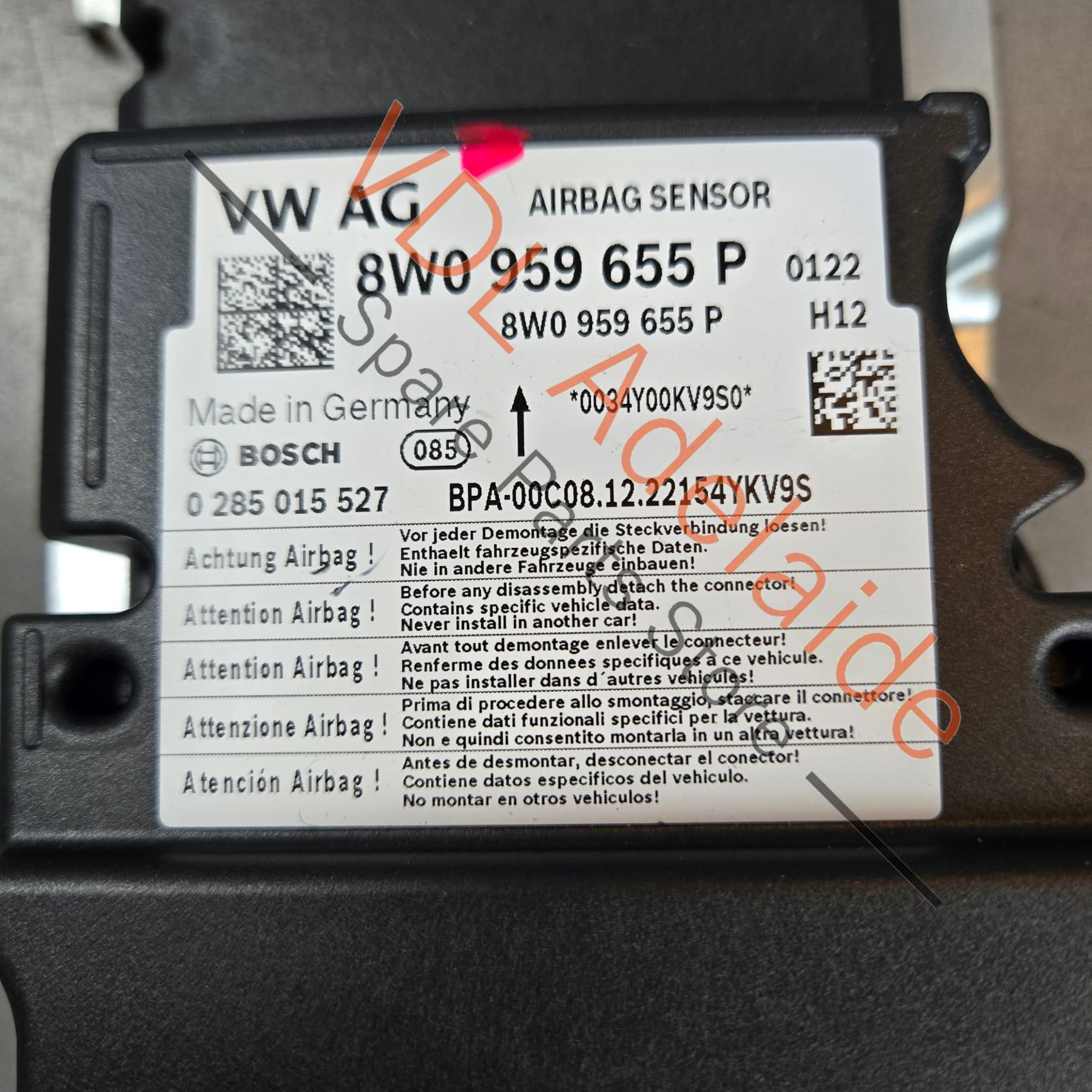 8W0959655P    Audi S4 S5 B5 F5 Airbag Control Module 8W0959655P
