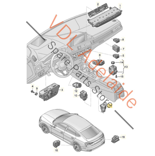 8W2927143A    Audi A4 A5 S4 S5 Hill Descent Hold Button Switch for Console 8W2927143A