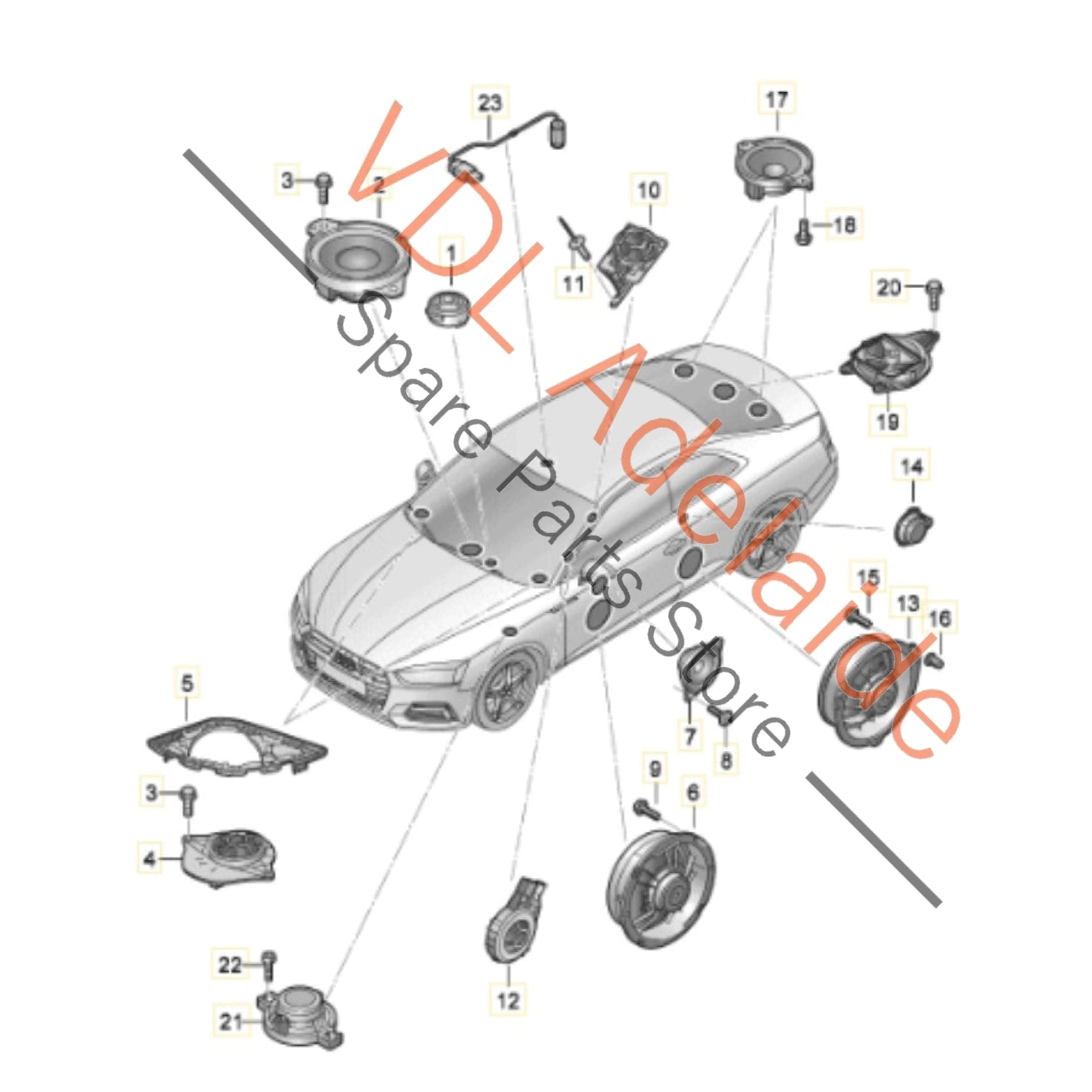 8W6035412A 8W5035297A 8W6035411A  Audi S5 B9 20x Speaker System Set Bose with Parcel Shelf Bass 8W6035412A