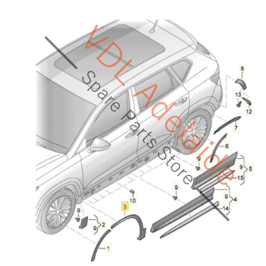 575854820HGRU 575854820H Cupra Ateca Right Front Fender Wheel Arch Moulding 575854820H GRU 9S / X6T Camouflage Green Metallic