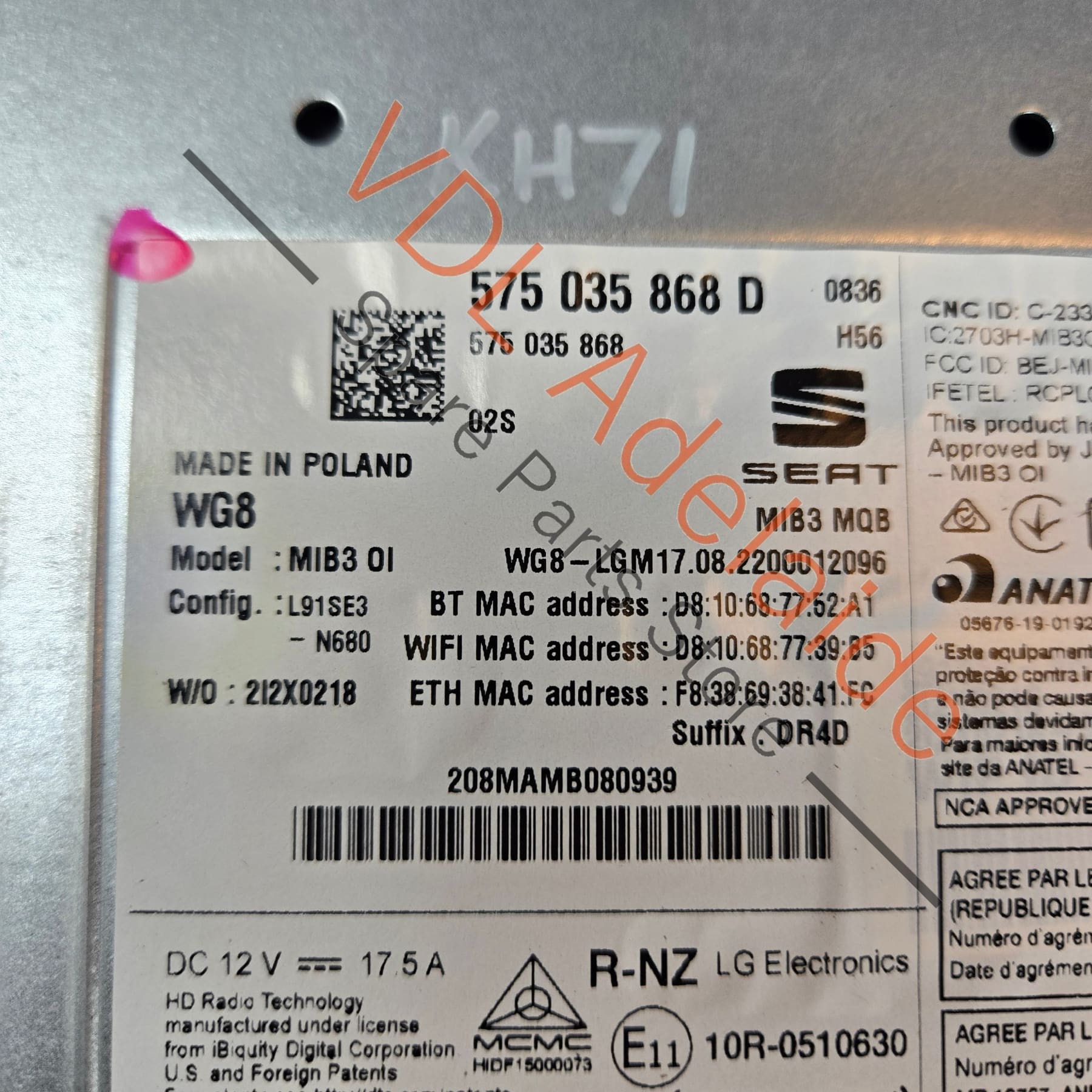575035868E 575035868F 575035868C  Cupra Ateca Central Computer for MIB3 Navigation Nav 575035868E 575035868F 575035868C