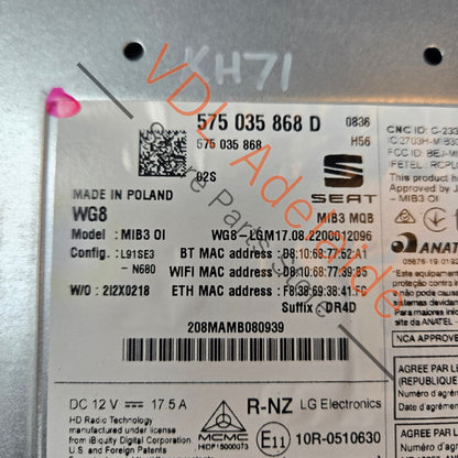 575035868E 575035868F 575035868C  Cupra Ateca Central Computer for MIB3 Navigation Nav 575035868E 575035868F 575035868C