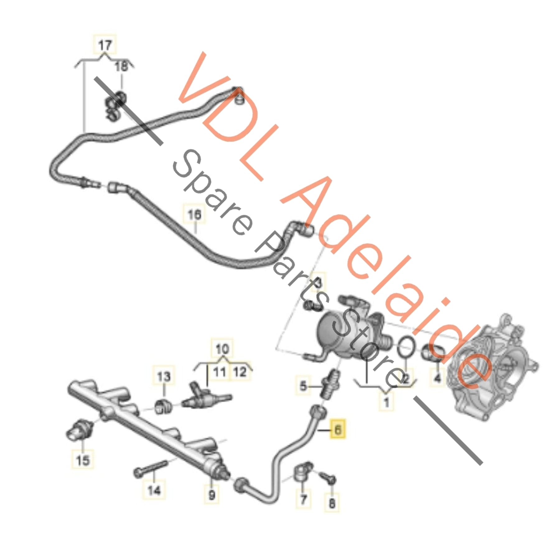 06!906501F    VW Golf R MK8 Audi S3 8Y High Pressure Fuel Pump Pipe Stainless Steel 06F906501F
