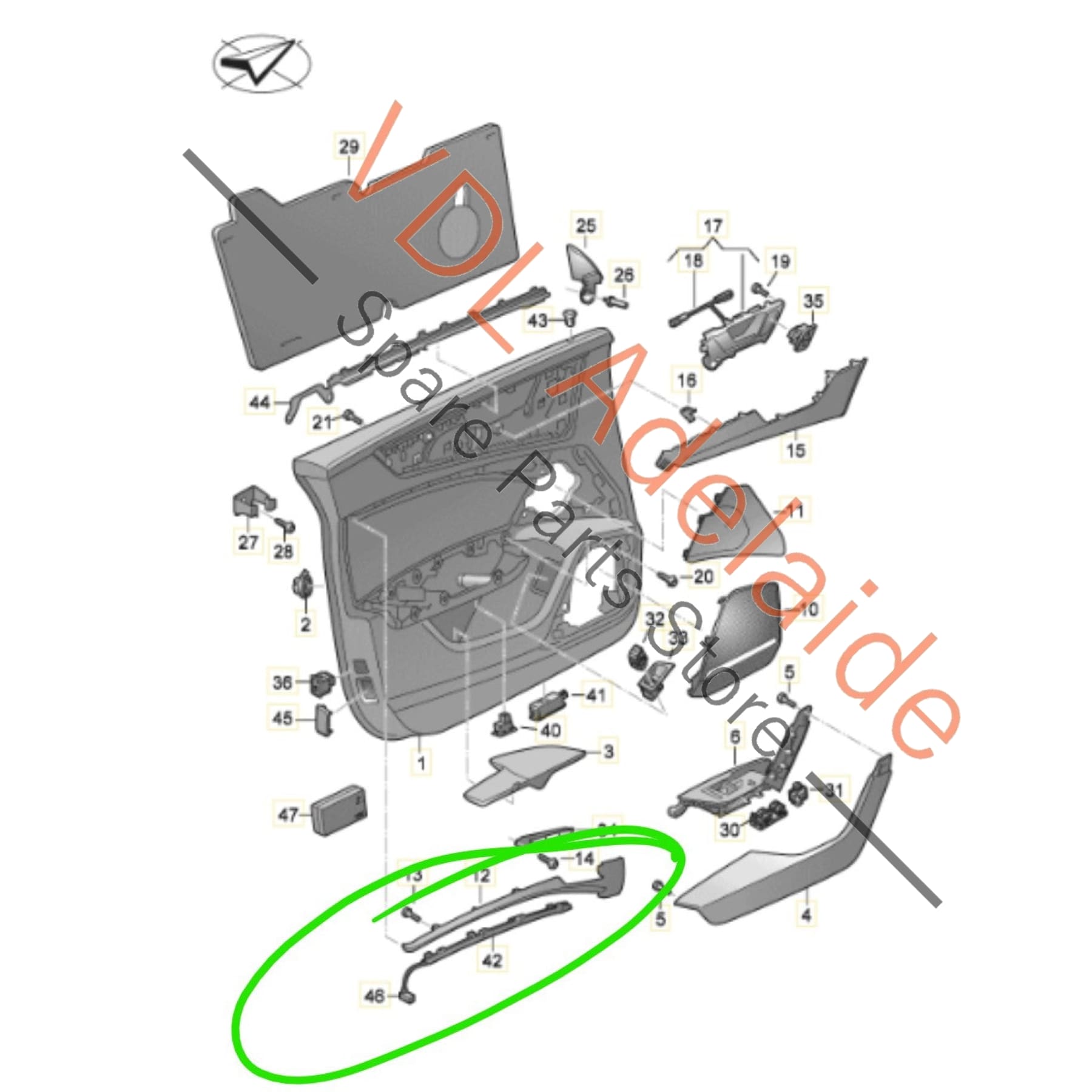 4K8867586A 4K8867585 4K8867969 4K8867970 Audi RS7 S7 A7 4K C8 Interior Door Chrome Trim and LED light strip Set for RHD models 4K8867586A