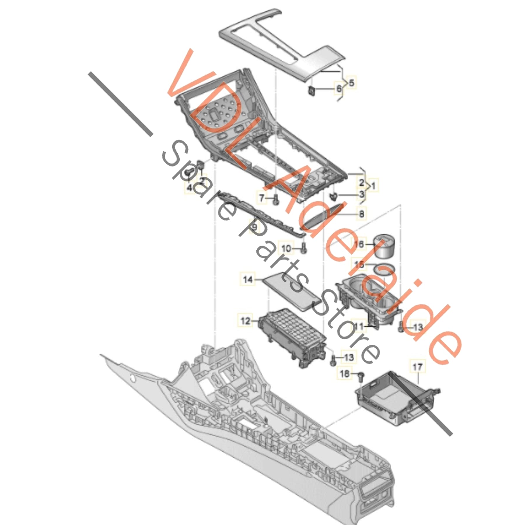 4K2862533B4PK 4K2864365MV58   Audi RS6 RS7 Centre Console Drinks Holder Cabinet w Opening Door Gloss Black 4K2862533B 4PK 4K2864365M V58