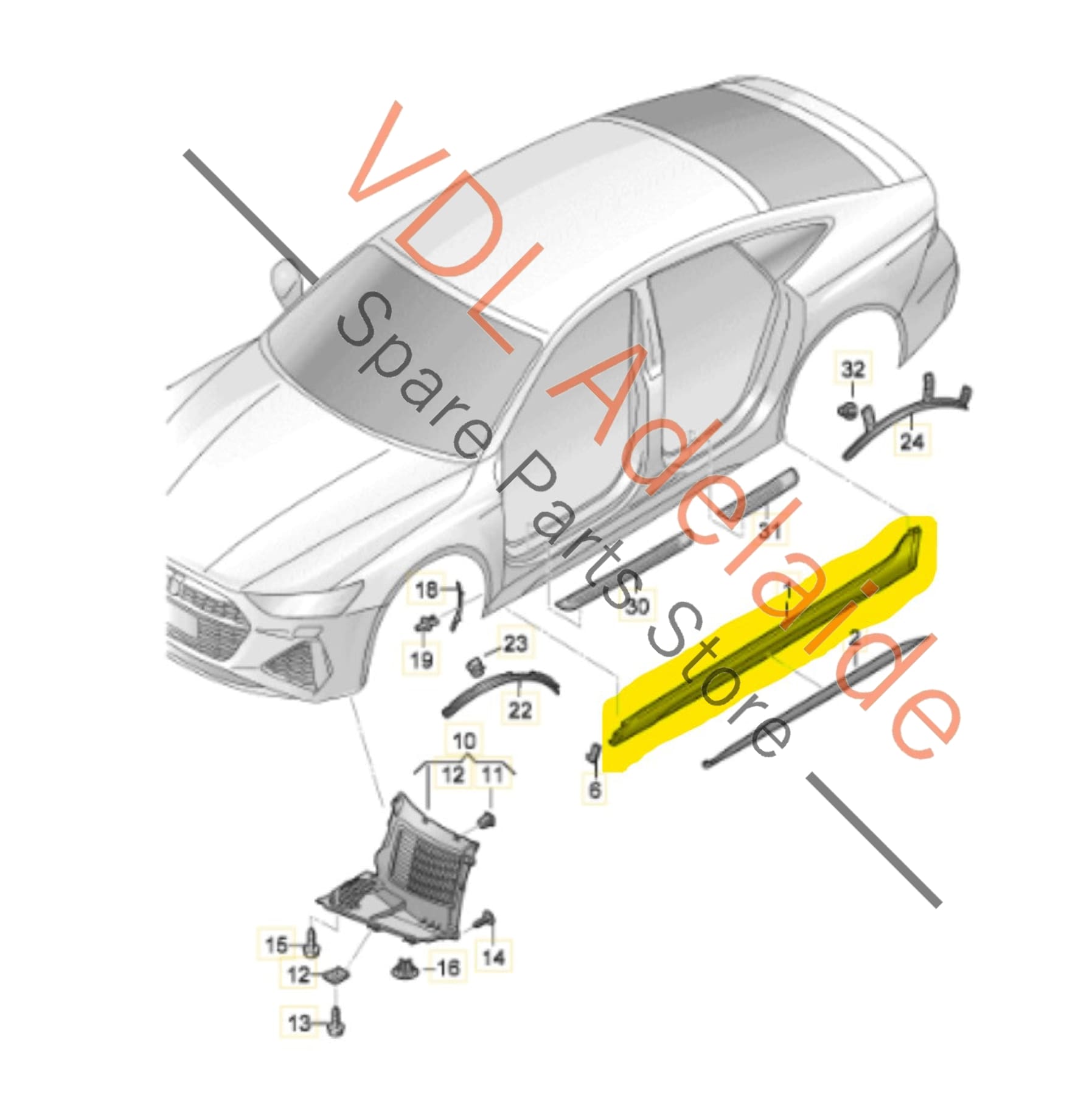 4K8853859B 4K8854867B   Audi RS6 RS7 C8 2021 2022 Left Side Sideskirt Rocker Panel Trim 4K8853859B