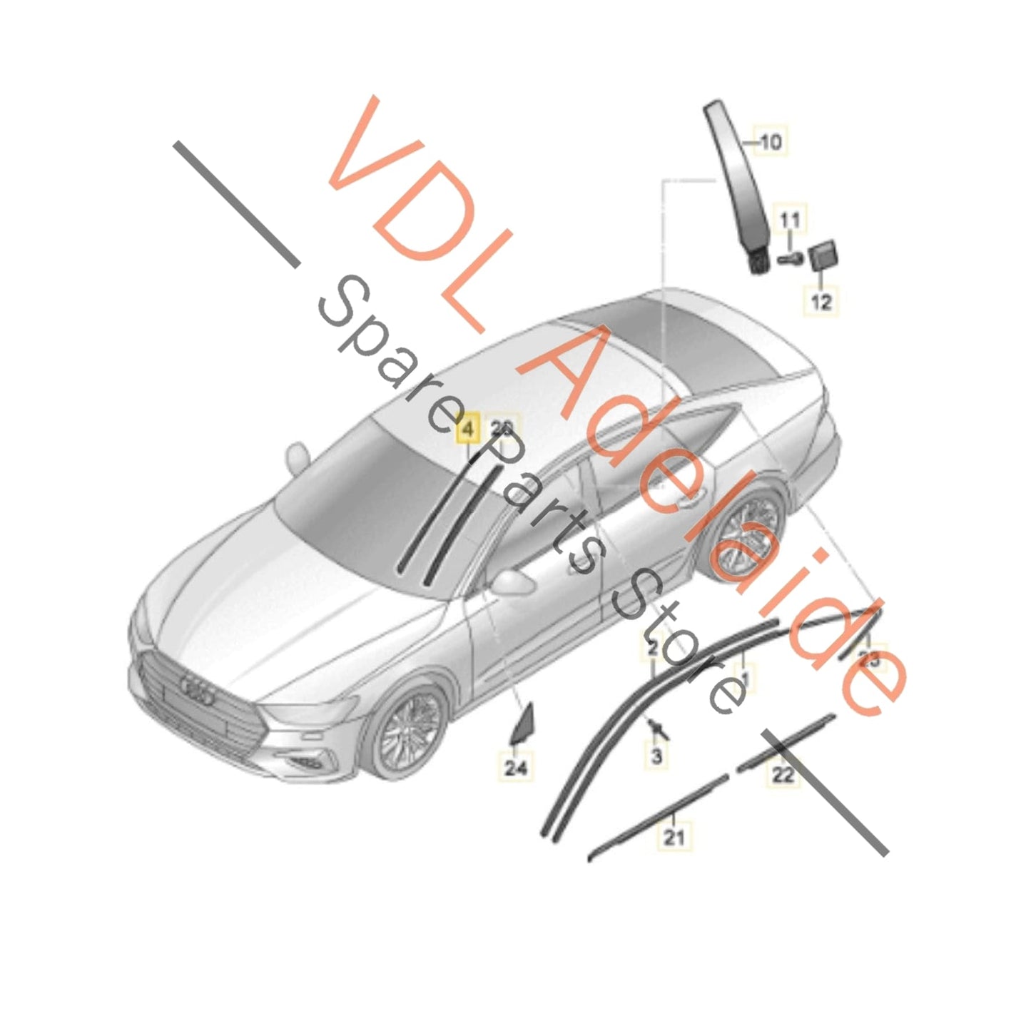 4K8854327    Audi A7 S7 RS7 Front Windscreen Left Water Deflector Strip Rubber Seal 4K8854327