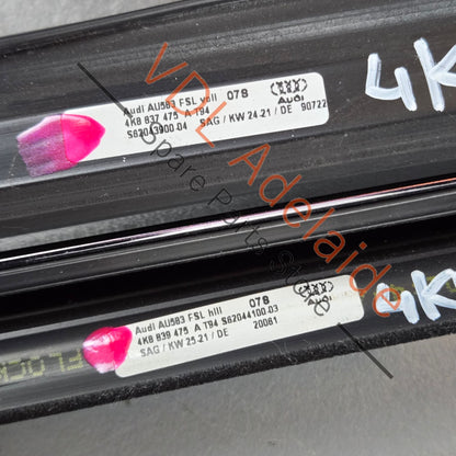 4K8837475AT94 4K8837476AT94 4K8839475AT94 4K8839476AT94 Audi RS7 Door Window Slot Aperture Seal Set of 4 Front & Rear Gloss Black 4K8837475A T94