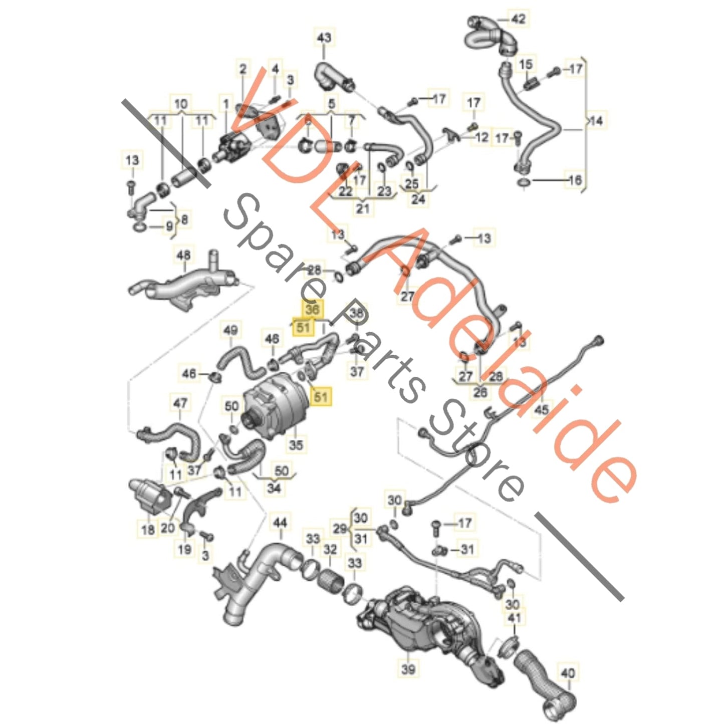 4K0121661    Audi RS6 RS7 Alternator Coolant Pipe Hose 4K0121661
