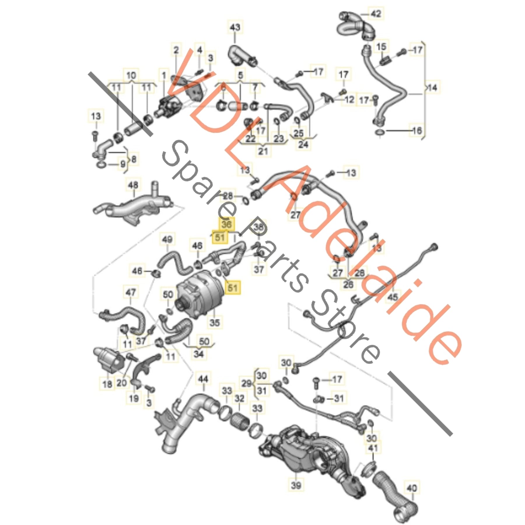4K0121661    Audi RS6 RS7 Alternator Coolant Pipe Hose 4K0121661