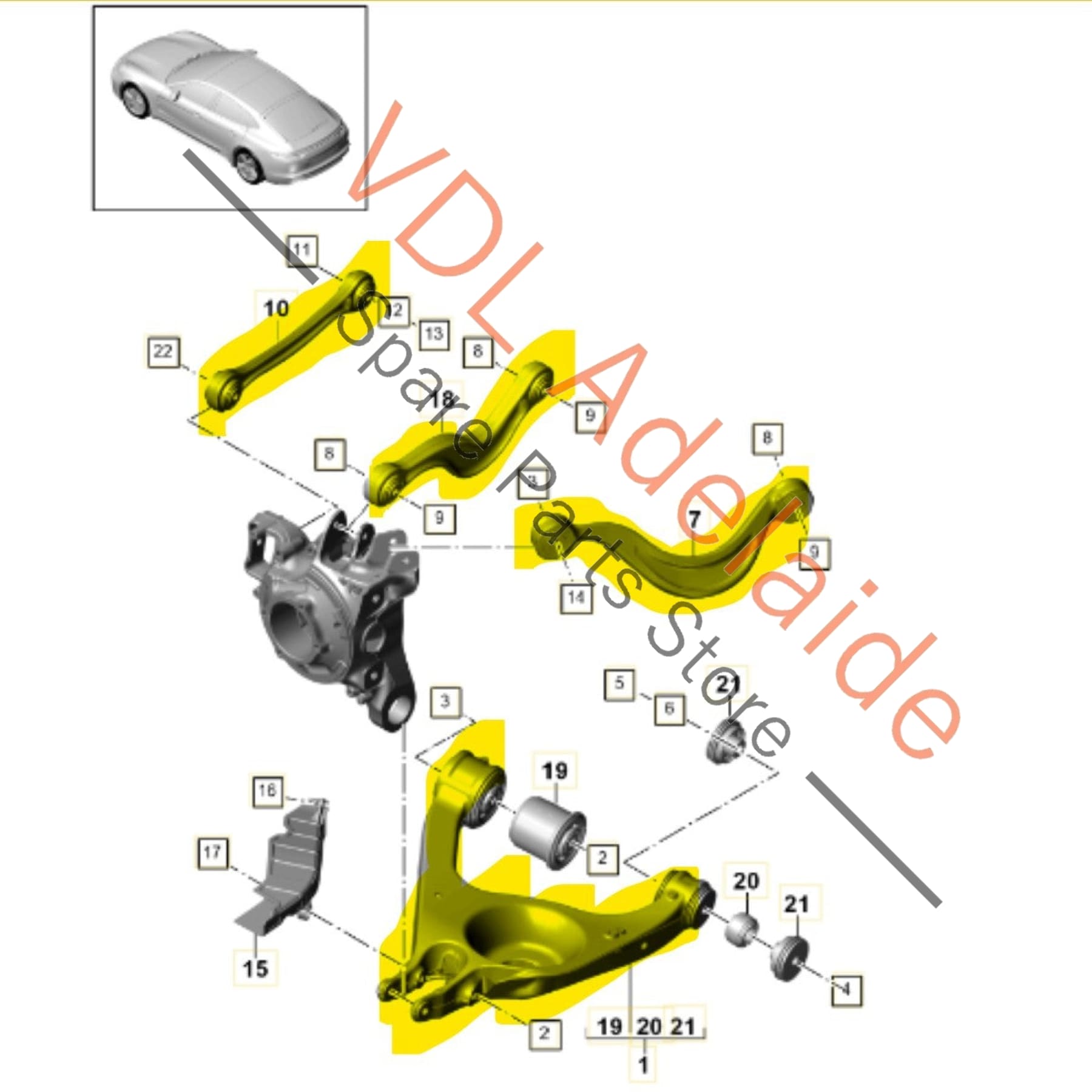 971505311E 971505397A 971505323B 971501529B  Porsche Panamera 971 Rear Suspension Wishbone Control Arm Set Left