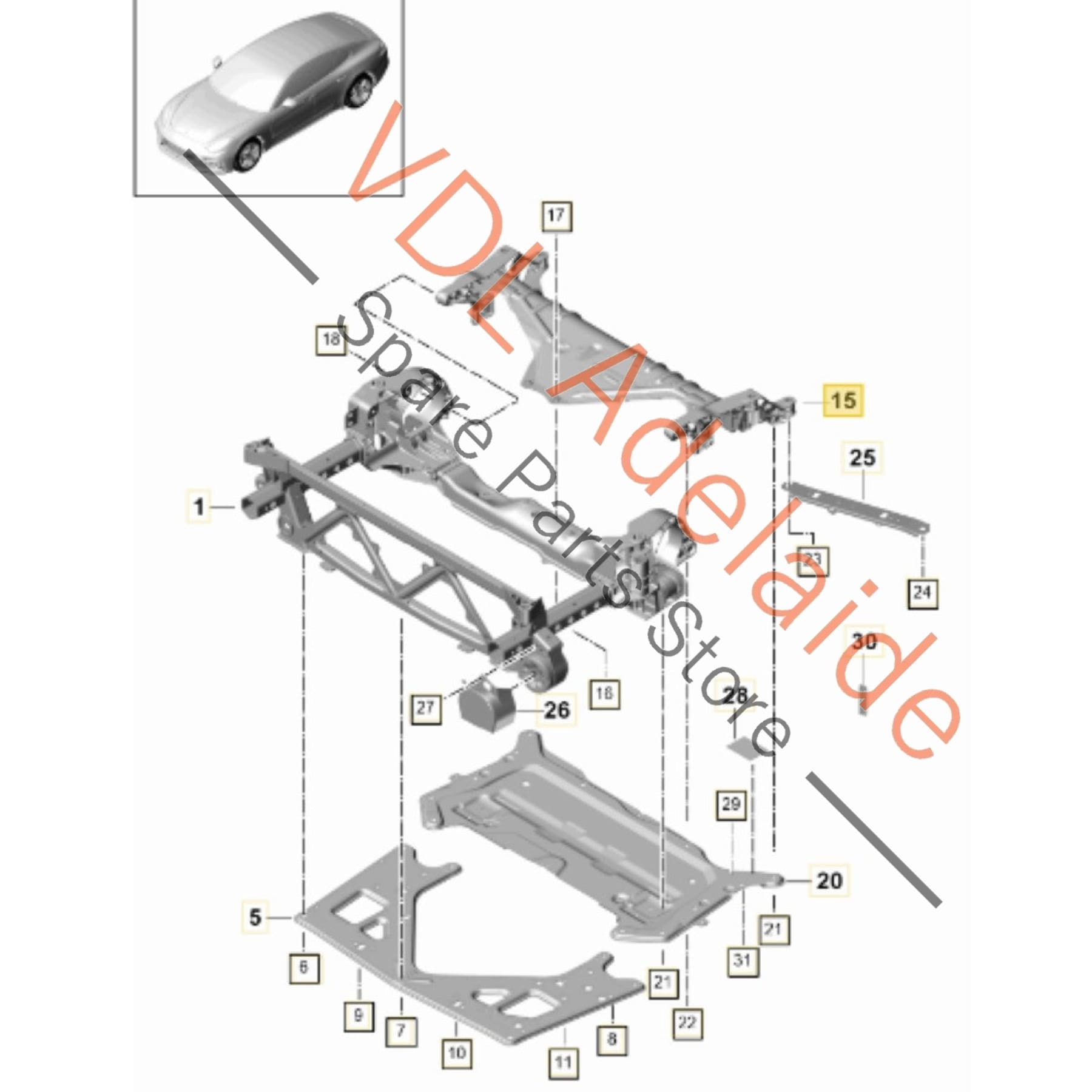 971407487Q 971407487P 971407107   Porsche Panamera 971 Front K-Frame Crossmember Reinforcement 971407487Q
