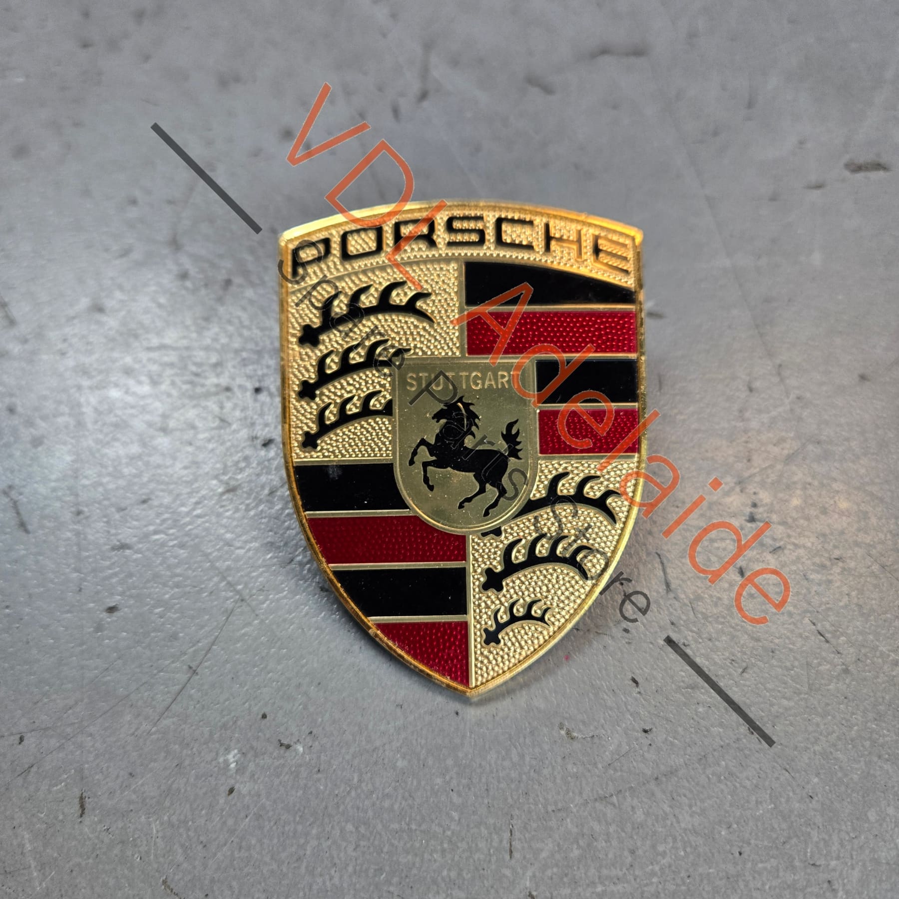 9P1853601    Porsche Bonnet Badge Emblem Gold 9P1853601 Cayenne 911 Boxster Macan