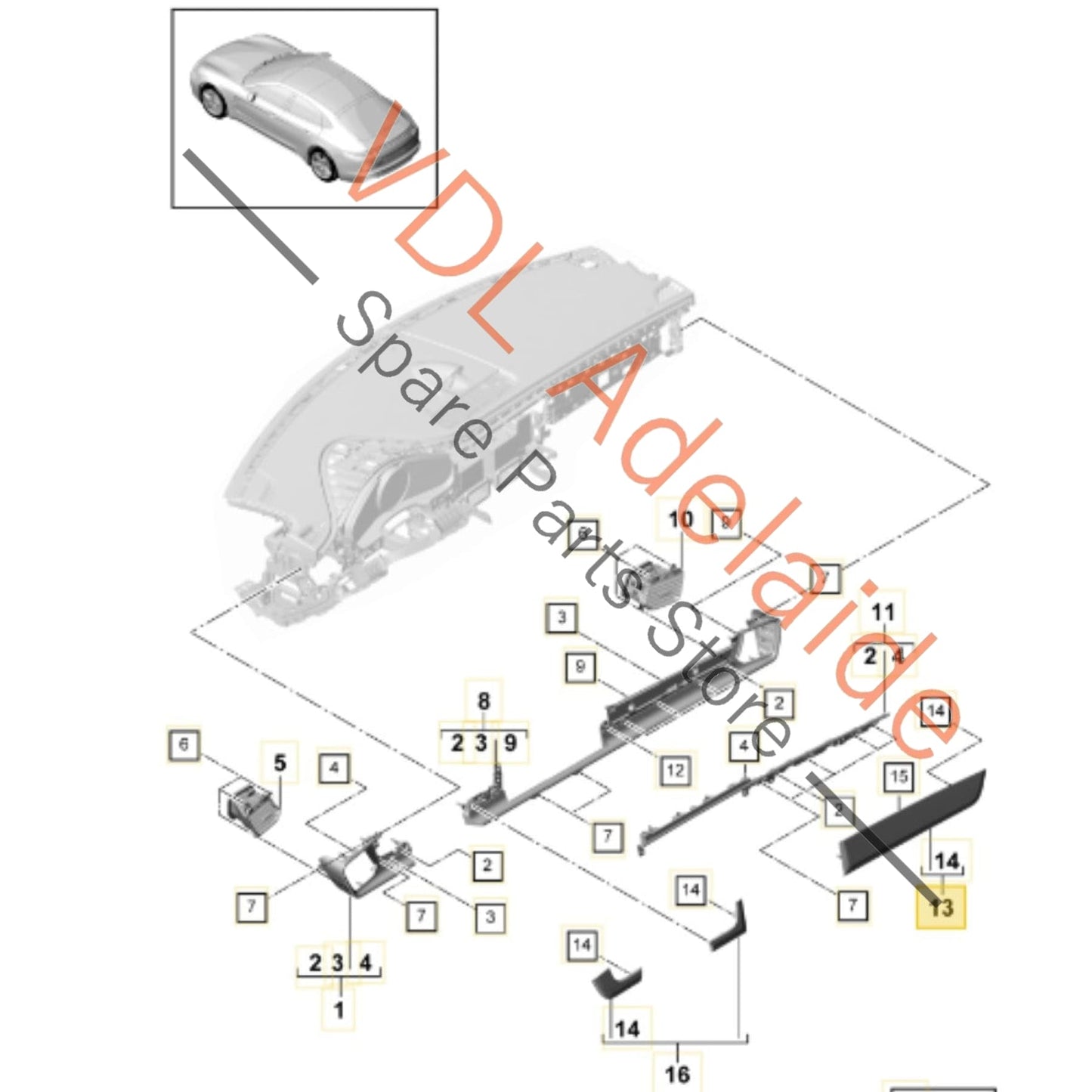 971854378A    Porsche Panamera 971 Left Passenger Side Dash Molding Trim for RHD Gloss Black 971854378A