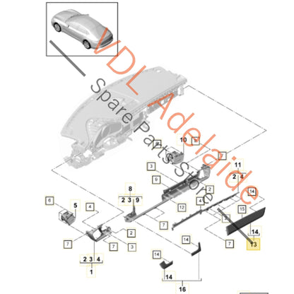 971854378A    Porsche Panamera 971 Left Passenger Side Dash Molding Trim for RHD Gloss Black 971854378A